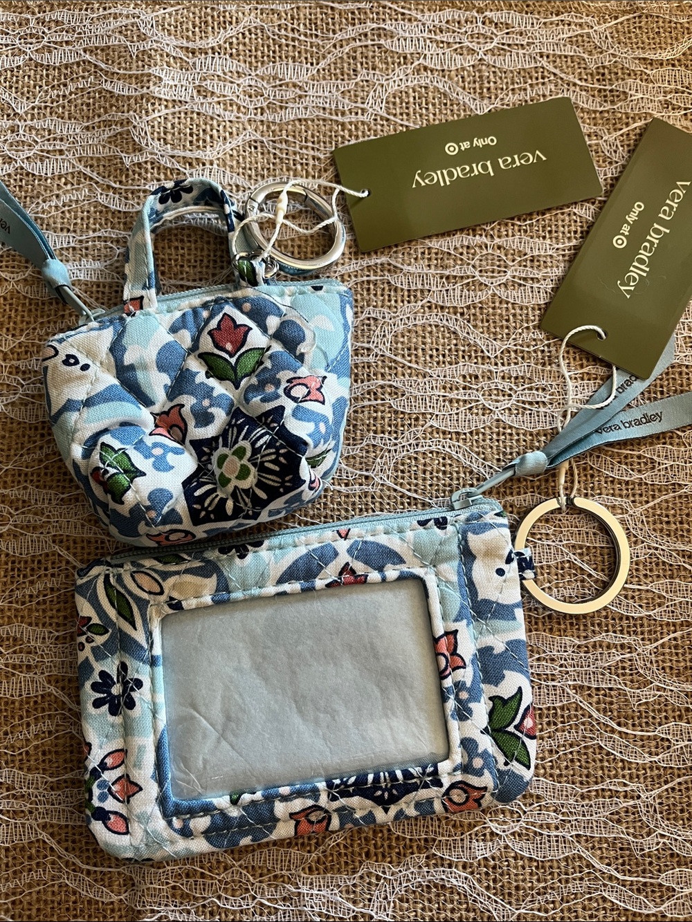 Vera Bradley Quilted ID Wallet and Coin Purse Set in Lisbon Sky Medallion print